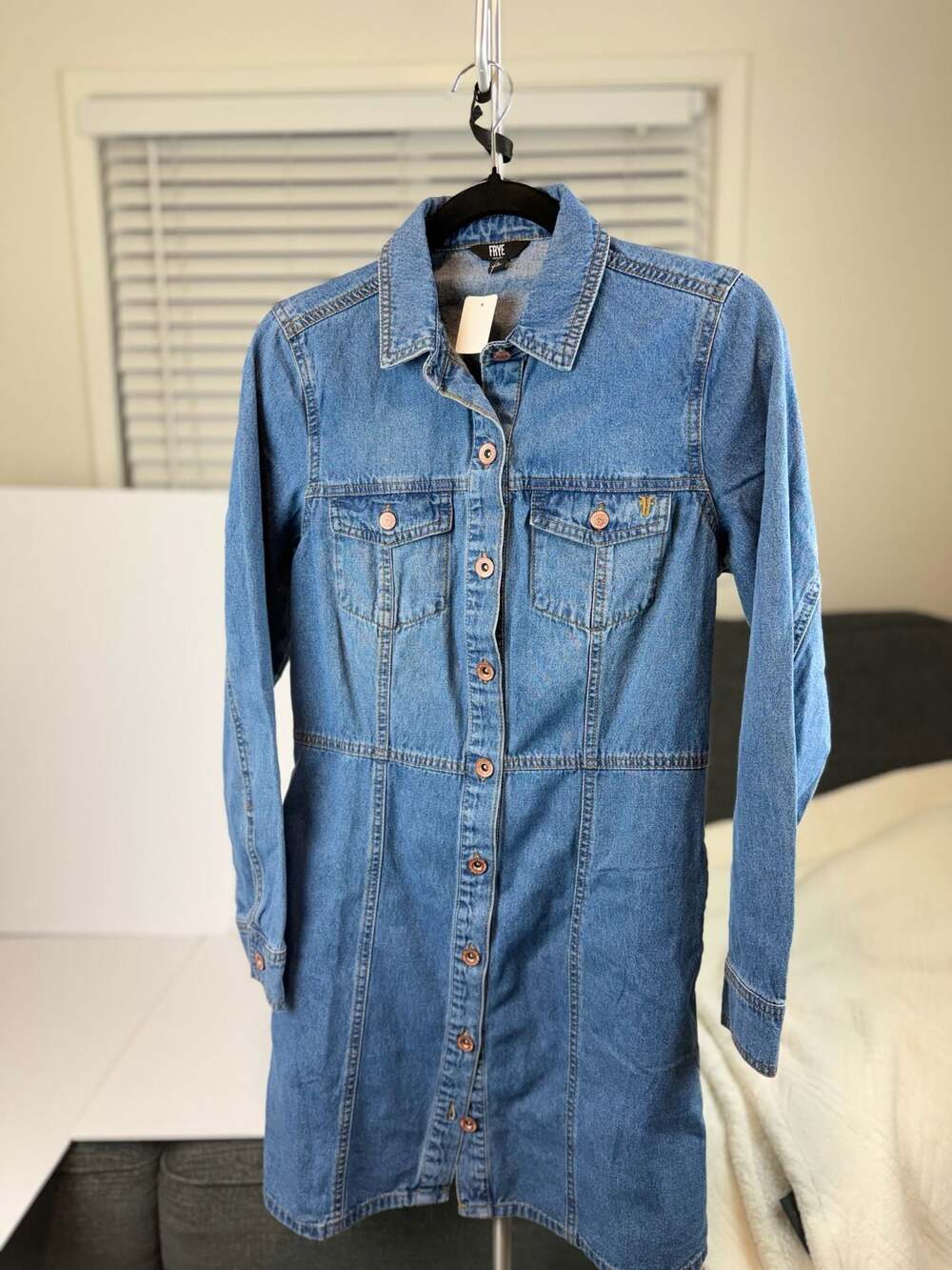 Frye Women's Long Sleeve Button-Down Denim Mini Shirtdress